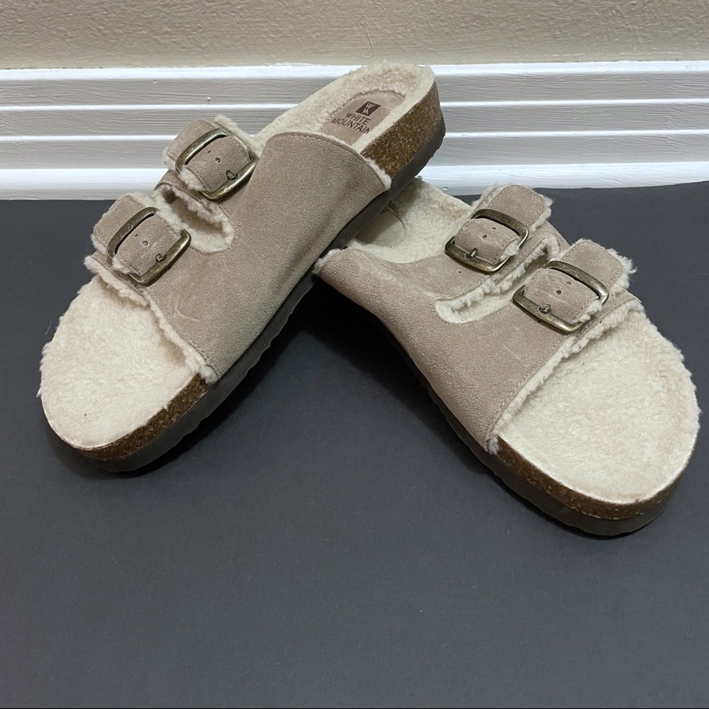 White Mountain Faux-Shearling Lined Two Buckle Footbed Sandals